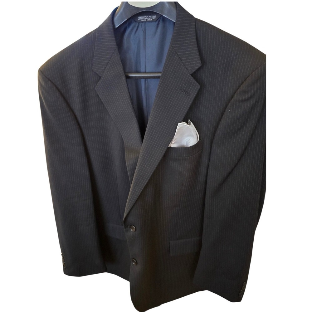 Concepts by Claiborne Mens 50R Wool Pinstripe Suit Black‎ Blue Two Piece 50 R